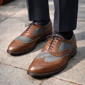 Allen Edmonds Brown Canvas Leather Saddle Oxford Wingtip Shoes    Mens Size 10